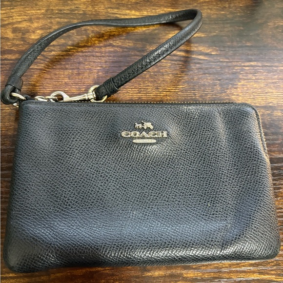 Coach Black Leather Wristlet with Gold Zipper - Picture 1 of 4